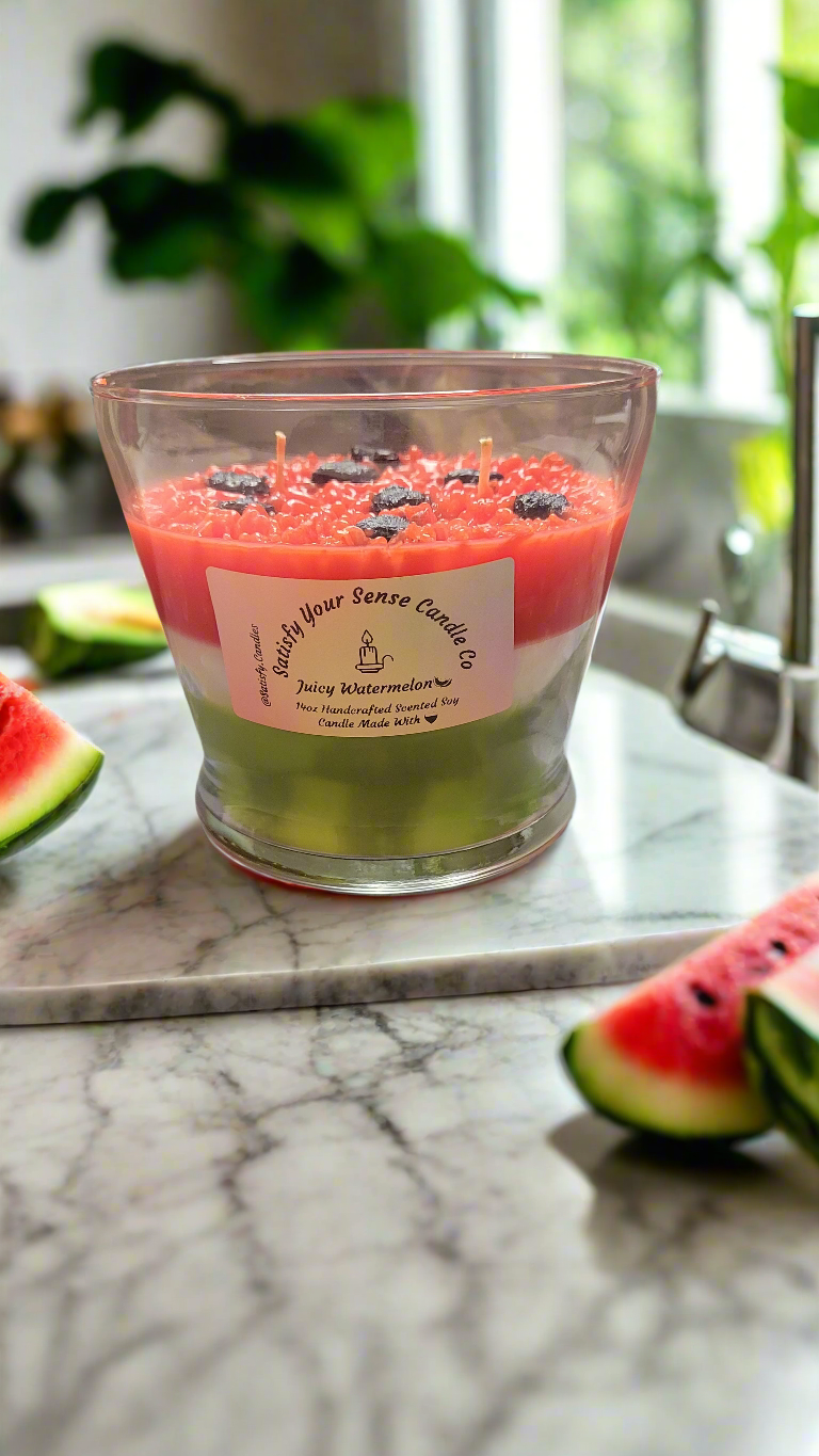 14oz Juicy Watermelon Candle Burn Time: 65-70 Hours