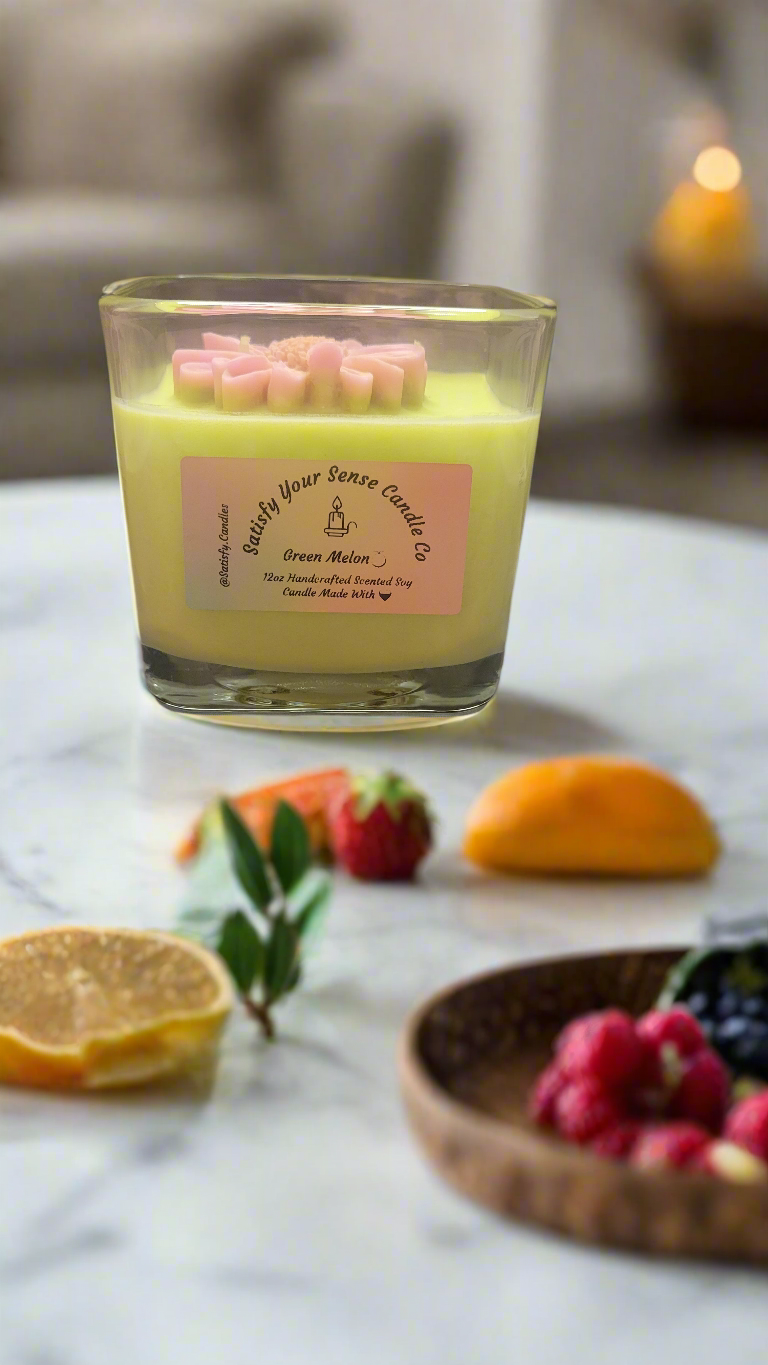 12oz Green Melon Candle Burn Time: 55-60 Hours