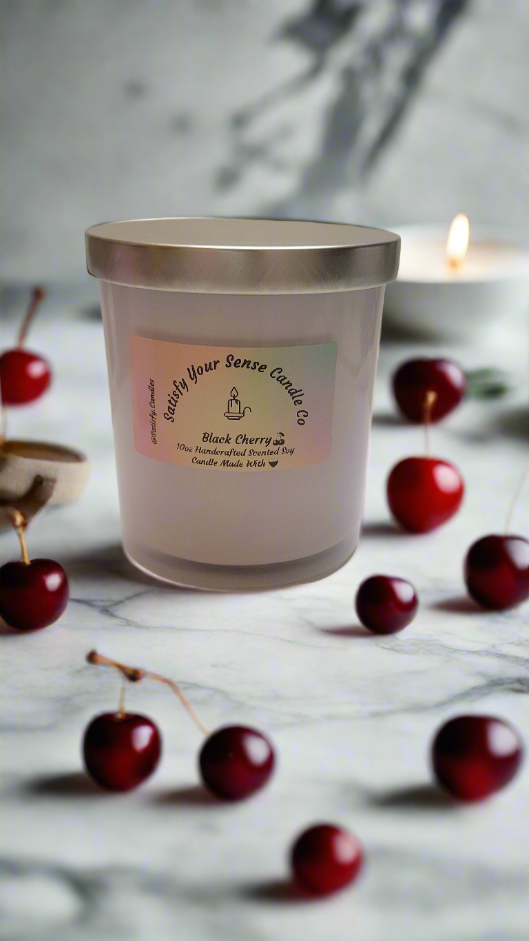 10oz Black Cherry Candle Burn Time: 45-50 Hours
