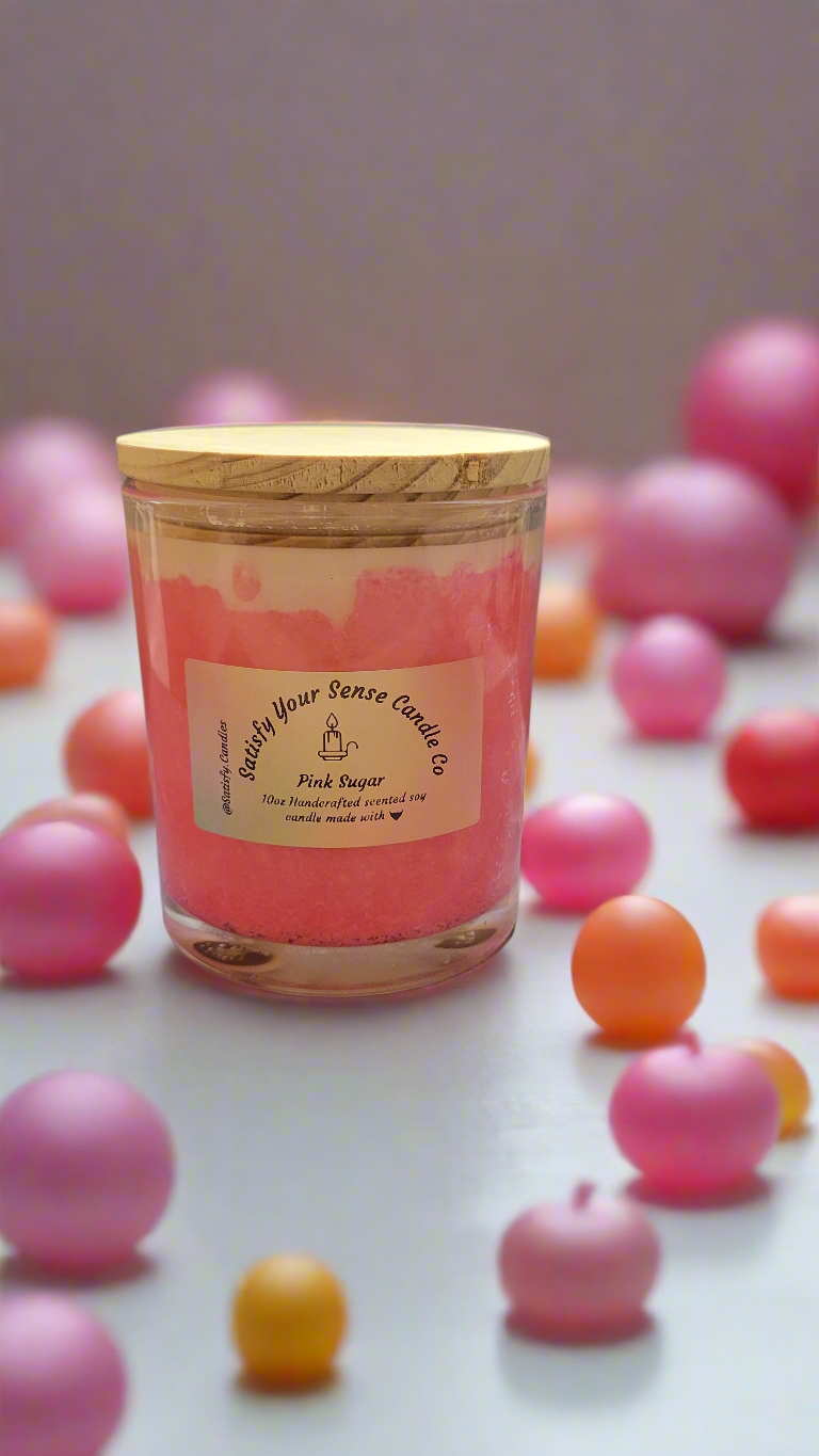 10oz Pink Sugar Candle Burn Time: 45-50 Hours