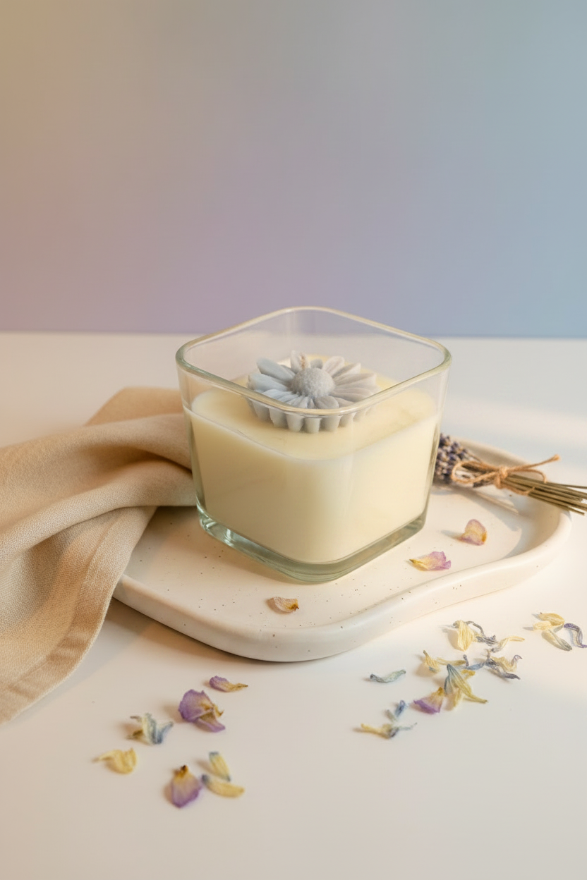 Daisy Candle – Lifestyle Photo (No Lavender)