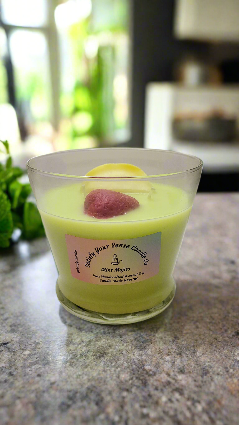 14oz Mint Mojito Candle Burn Time: 65-70 Hours