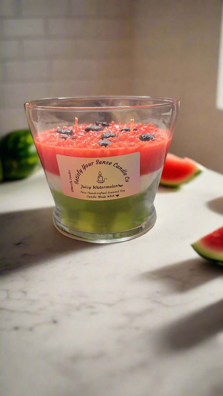 14oz Juicy Watermelon Candle Burn Time: 65-70 Hours