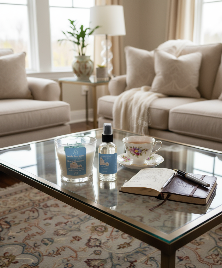 Bloom & Breathe Wellness Set                           Includes: 14oz Candle • 4oz Room Spray • Affirmation Card Burn Time: 65 Hours