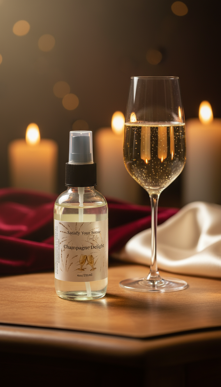 4oz Champagne Delight Aroma Room Spray with champagne and citrus notes.