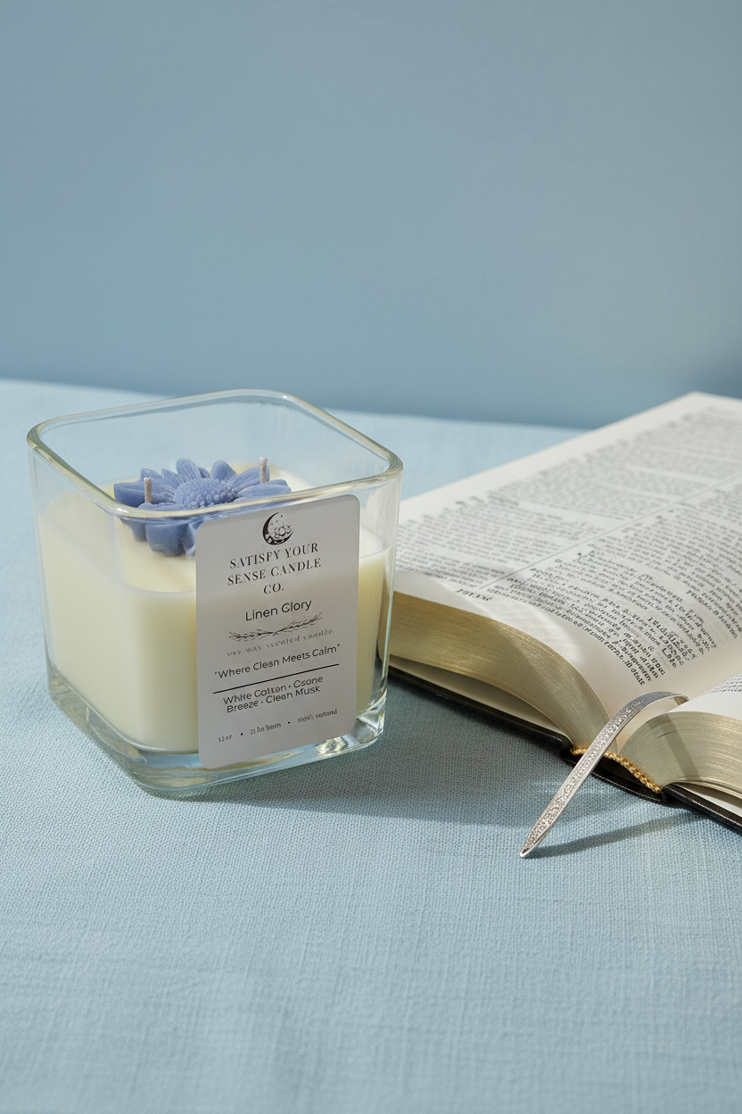 Linen Glory Candle with Bible